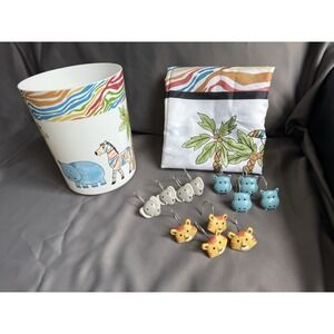 Animal Safari Kids Bathroom‎ Shower Curtain Hangers Trash Bin Ta-Da Innovations